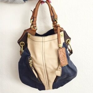 orYANY Navy and Cream Leather Shoulder Bag